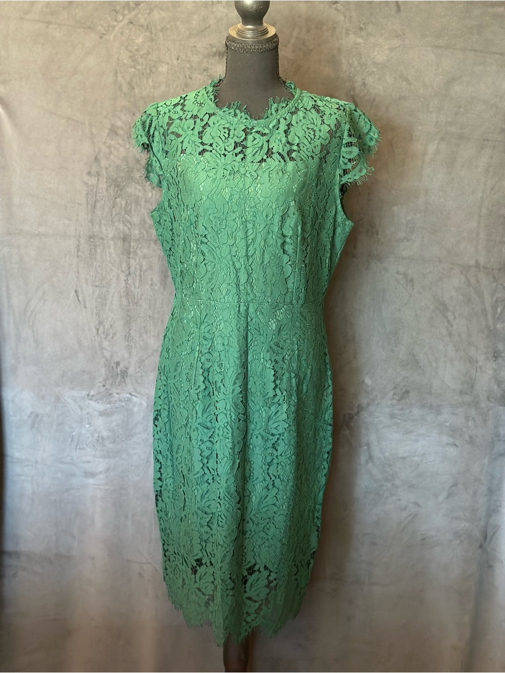 Green Lace Midi Dress with Cap Sleeves